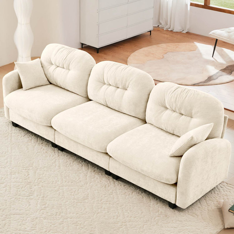 107" Chenille Modular Sofa, Beige, 36.6'' H X 107'' W X 34.2'' D