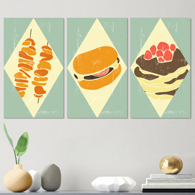 Hipster Fast Food II - ensemble de 3 impressions sur toile tendue