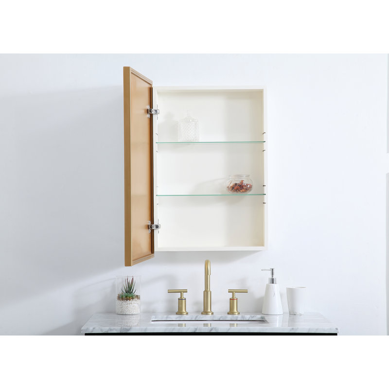 Clapp 28'' H Surface Mount Framed Medicine Cabinet with 2 Adjustable Shelves, Brass, 28" H x 20" W x 5" D