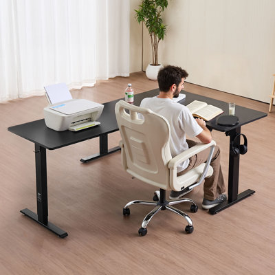 L Shaped Desk Electric Adjustable Height Corner Office Gaming Desk Black by Inbox Zero