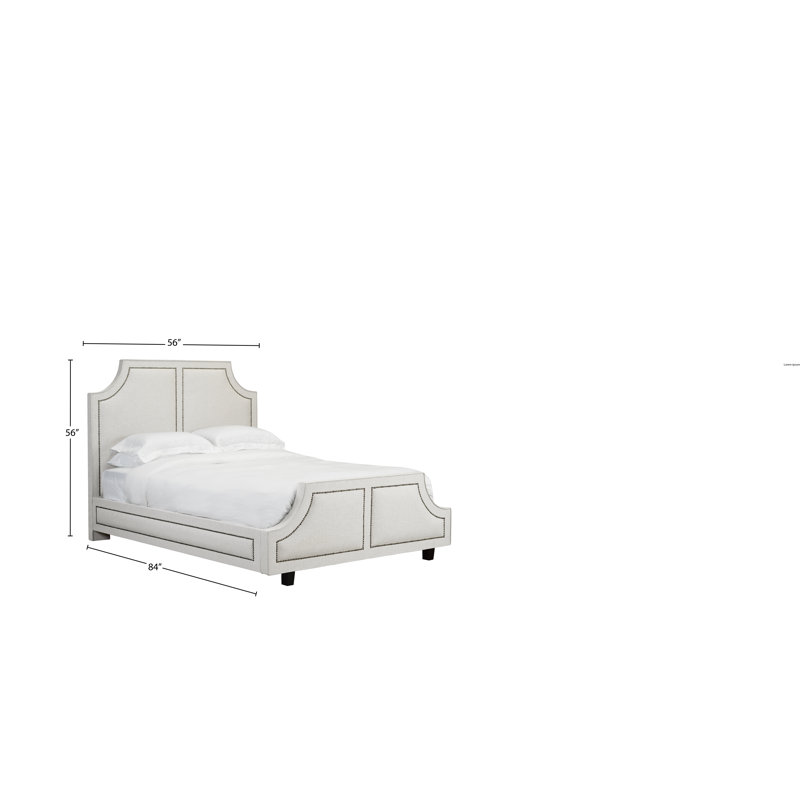 Lit plateforme en tissu d’ameublement Stoller, Double, Lin - Blanc cassé