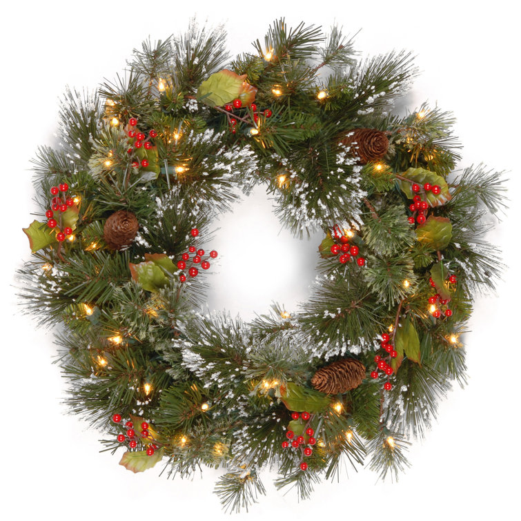 The Holiday Aisle® 24 in. Wintry Pine Wreath with LED Lights