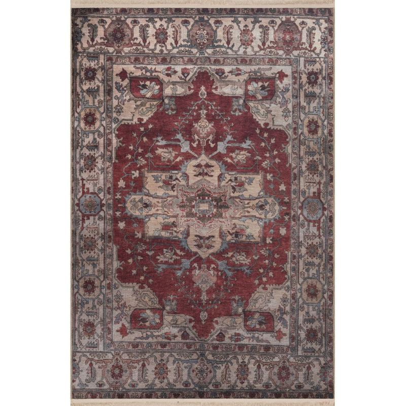 Tapis décoratif décoratif floral rétro bourgogne traditionnel, Rectangle 3 pi 11 po x 5 pi 11 po