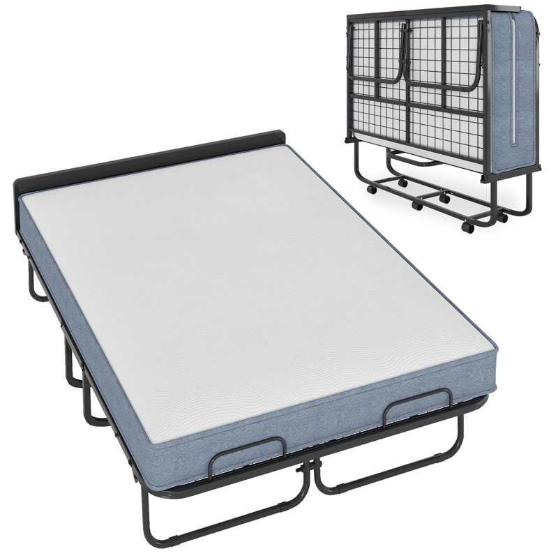 Lit d'invité pliable 75 po avec tête de lit - Mousse à mémoire de forme de 5 pouces, capacité de 450 lb