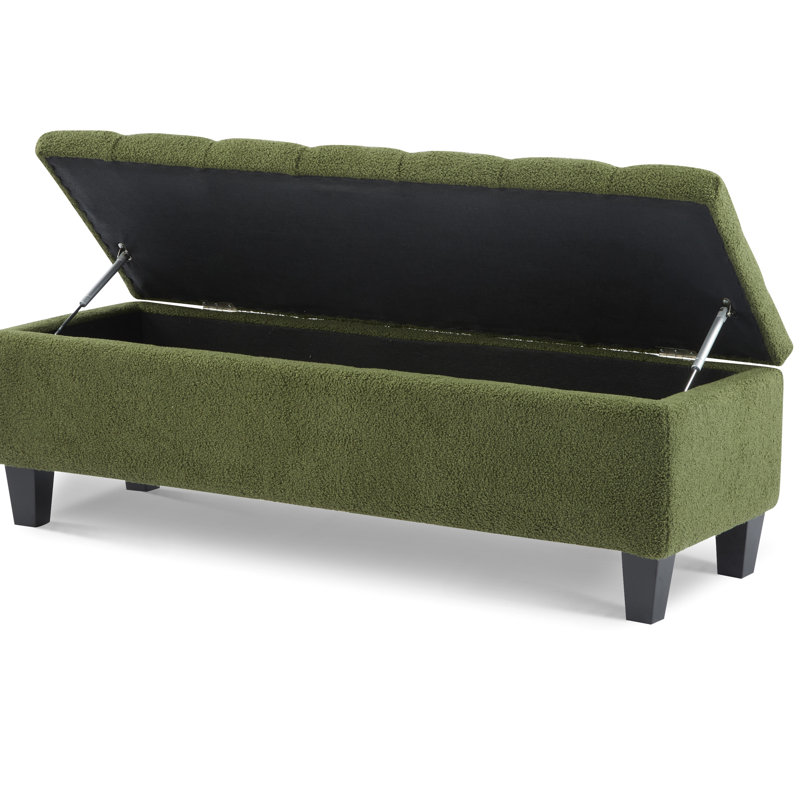 Banc avec surface bouclée et rangement, pieds en bois d'hévéa, capacité de 300 lb, ouverture automatique du couvercle, surpiqûres capitonnées à losanges, idéal pour la décoration intérieure, rangement en boucle de L 50,37 po x l 17,12 po
