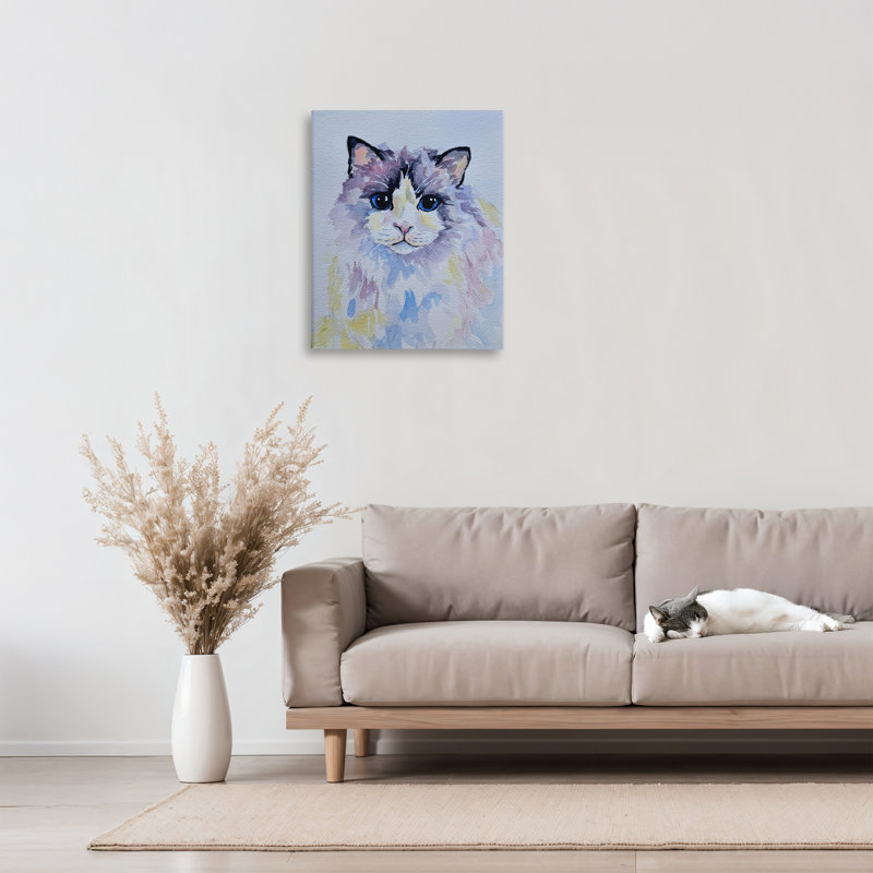 Toile pastel avec yeux de chat, design par Tatiana Roberts, H 20 po x l 16 po