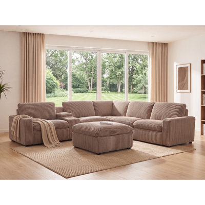 Annistyn 131.9" W 7-Piece Corduroy Power Reclining Sectional with Storage