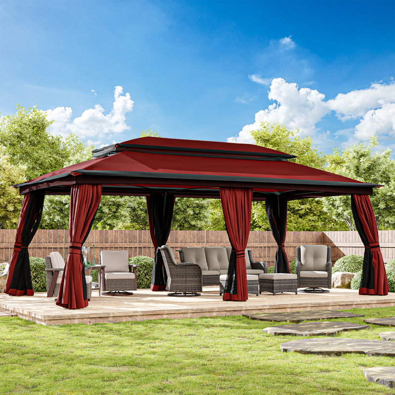 20 Ft.  X 10 Ft.  Metal With Steel Patio Gazebo, Red