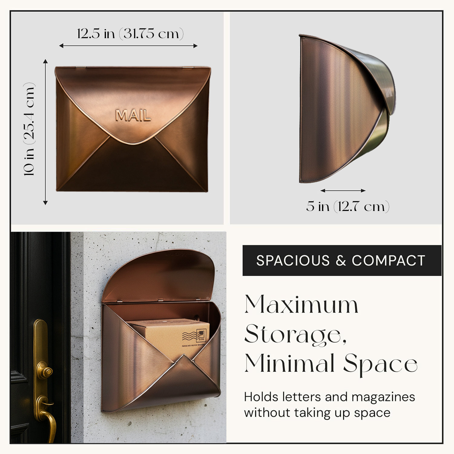 Metal Wall-Mounted Mailbox, Copper