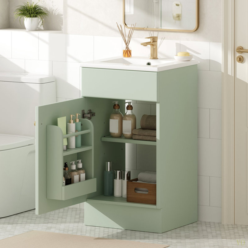 Meuble-lavabo 18 po avec lavabo, meuble-lavabo avec tablette de porte et tablette réglable, Light Green