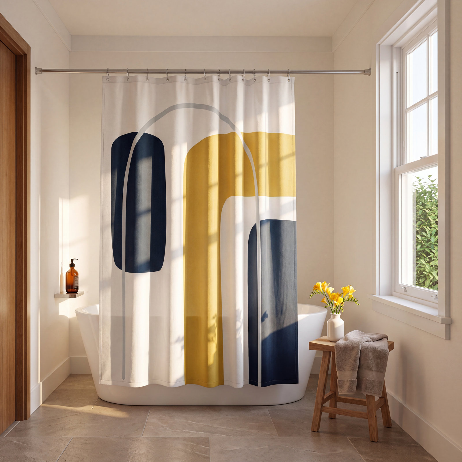 Hagan Polyester Shower Curtain, Yellow