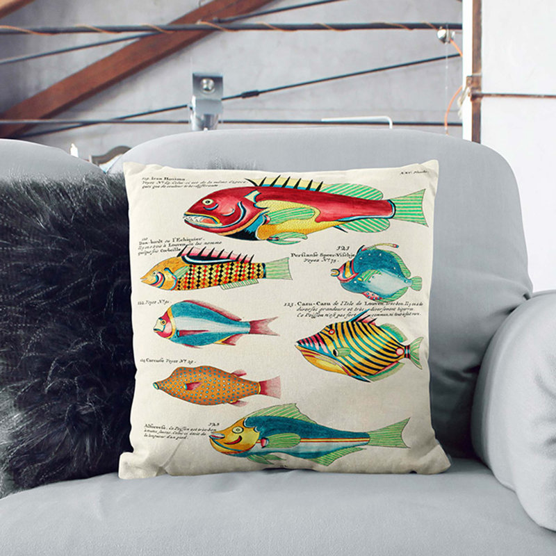 East Indies Fish Illustrations XXV by Louis Renard Cushion with Filling, Stone, 55cm H x 55cm W x 20cm D