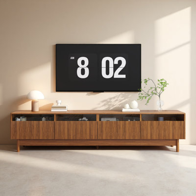 Meuble télé 78 pouces pour salon - téléviseurs jusqu'à 85 pouces, meuble télé moderne avec tiroirs, console de télévision avec tiroirs en verre pour la chambre à coucher