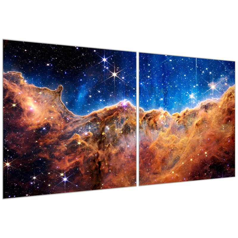 "Montagnes de la nébuleuse Carina I & II", art mural en verre trempé inversé sans cadre