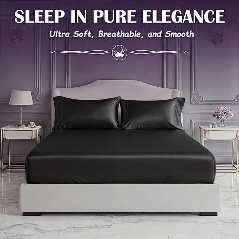 Satin Fitted Sheet Set with Pillowcases – Smooth, Breathable, Wrinkle-Resistant, Machine Washable, Easy Care, Comfortable Bedding for Adults, Hotels, Apartments, and Home Use
