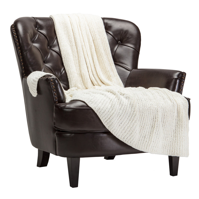 Pearl Off-White Knitted Chenille Throw Blanket 50" x 65"