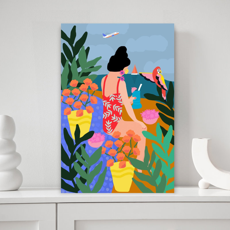 Art mural abstrait contemporain vacances tropicales, H 18 po x l 12 po