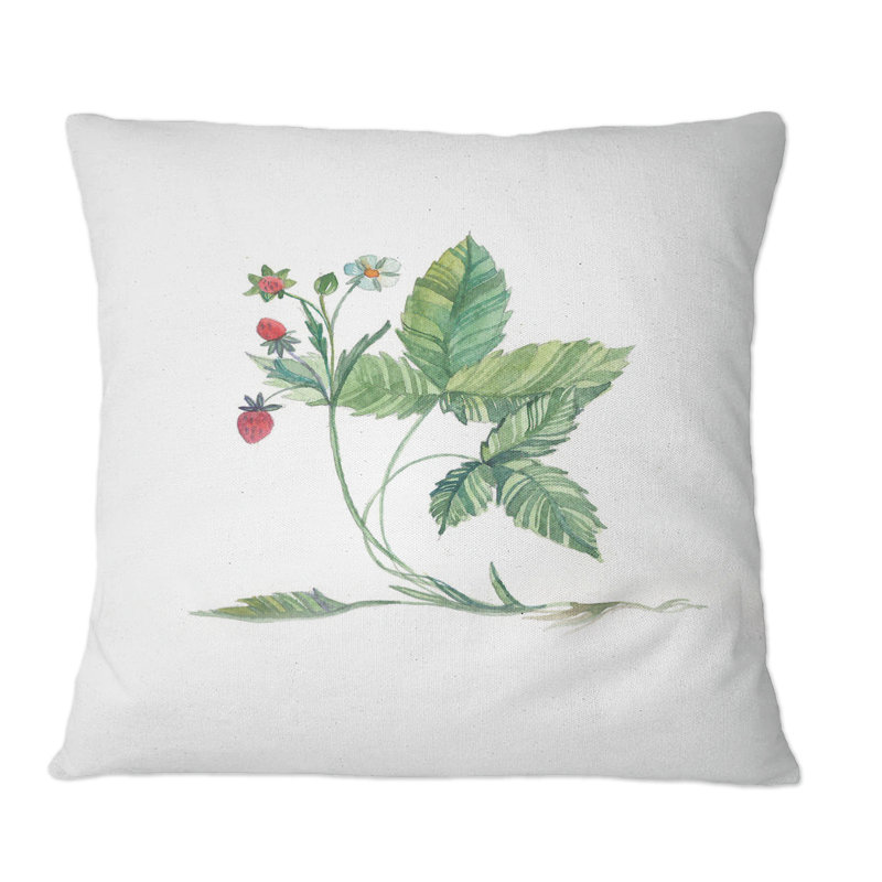 Coussin décoratif rétro avec fraises sauvages et fleurs sauvages, 16 po x 16 po