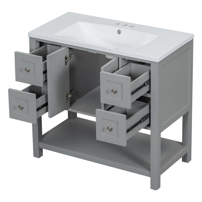 Meuble-lavabo simple 36 po avec plateau en résine Rilynne, Gris