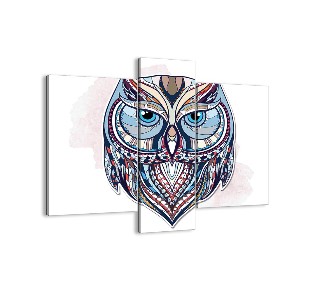 A Sophisticated Ornamental Owl' - 3 Stück Grafikdruck auf Leinwand