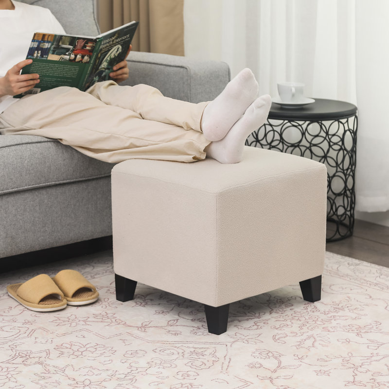 Moorhouse Upholstered Ottoman, Beige Cotton and Linen Blend