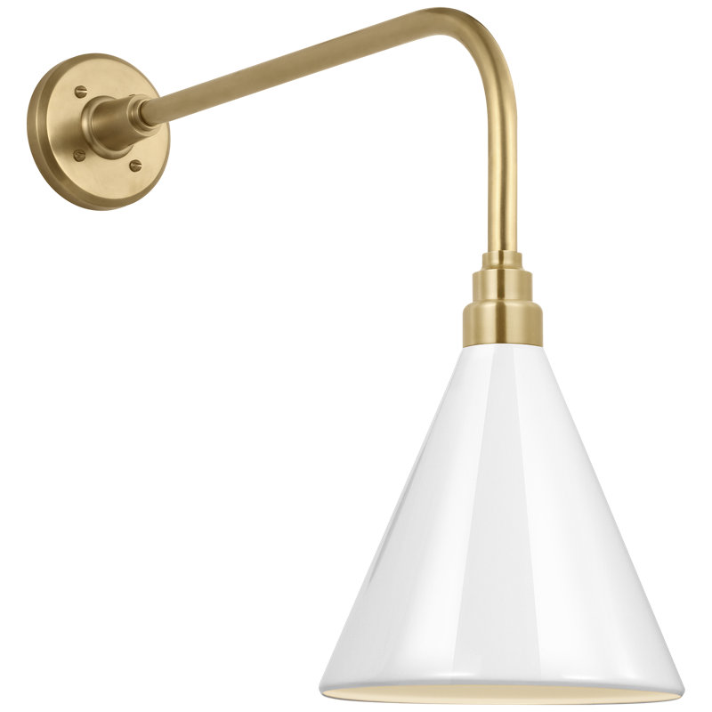 Thomas O'Brien - Light Outdoor Barn Light, Hand-Rubbed Antique Brass, 19.75" H x 9" W x 24.5" D, White