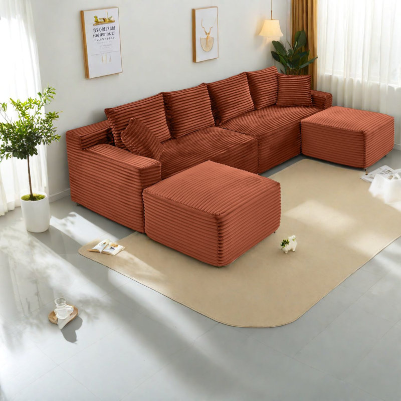 Canapé modulaire luxueux en velours côtelé pour salon, sans assemblage requis