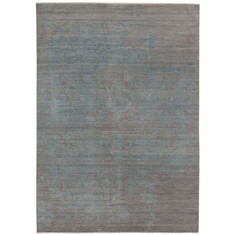 Tapis argenté en laine / soie noué à la main Buttonwillow, Rectangle 2 pi x 3 pi