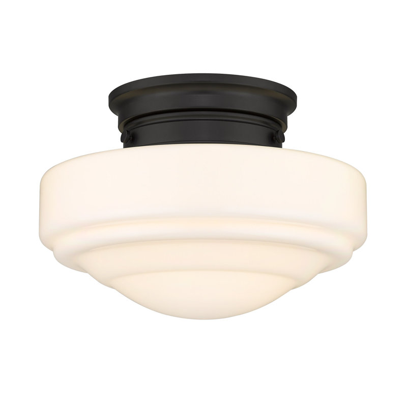 Melora Glass Semi Flush Mount, Vintage Milk Glass, Matte Black