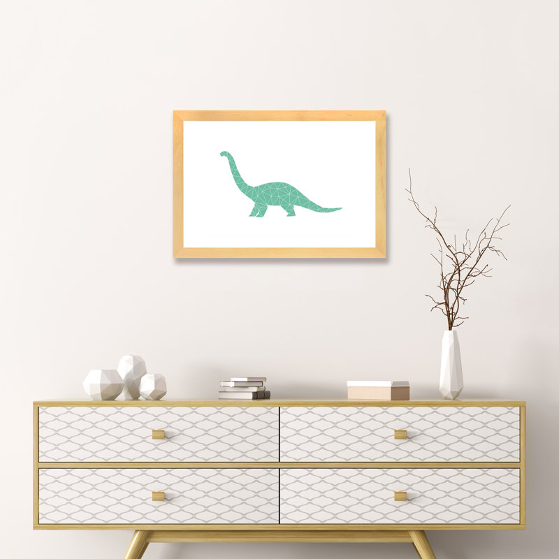 Motif géométrique de dinosaures - impression d'art graphique, H 16 po x l 24 po x P 1 po, Papier encadré de bois naturel