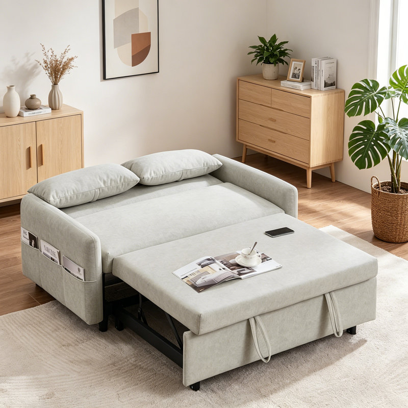 Brynjolf 55.19"Sofa, Sleeper Sofa, Sofa Bed, Loveseat, Beige Microfiber