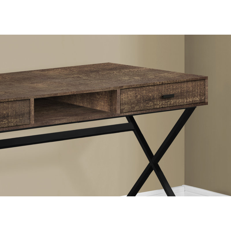 Bureau d'ordinateur, bureau personnel, ordinateur portable, tiroirs de rangement, L 48 po, travail, stratifié brun, métal noir, contemporain, moderne