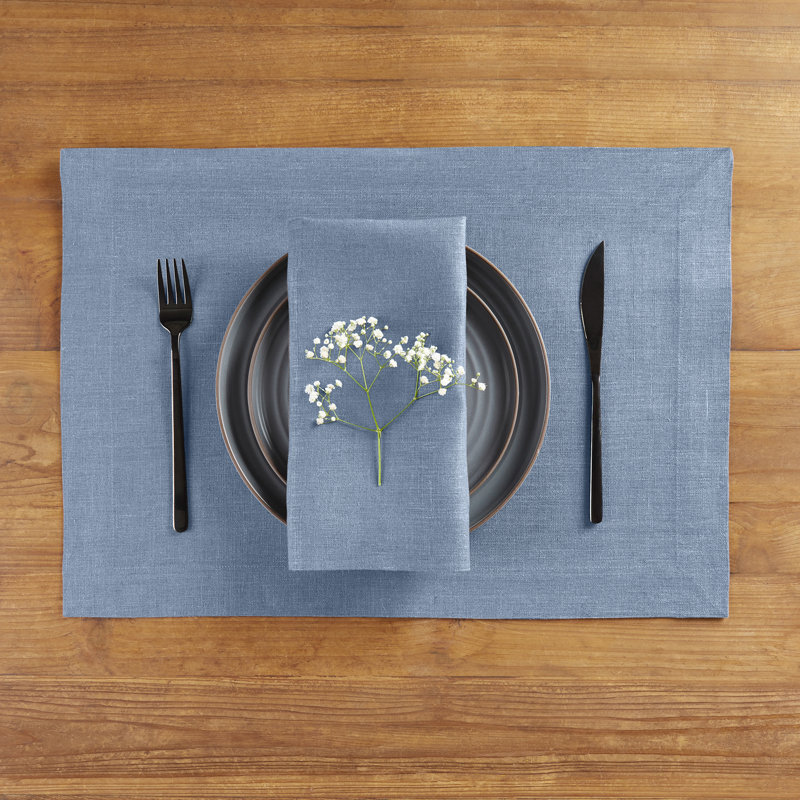 Diana - 100% Pure Linen Dinner Napkins, Dusty Chambray Blue