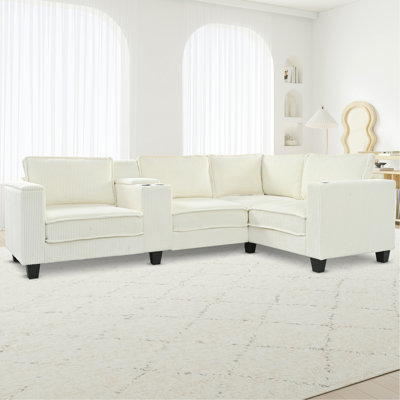 L-Shaped 4-Seater 105.5''*66.5'' Corduroy Sofa, Large Storage Armrests With Center Console, USB Charging, Left And Right Seats Can Be Switched, 2 Packages Of 130