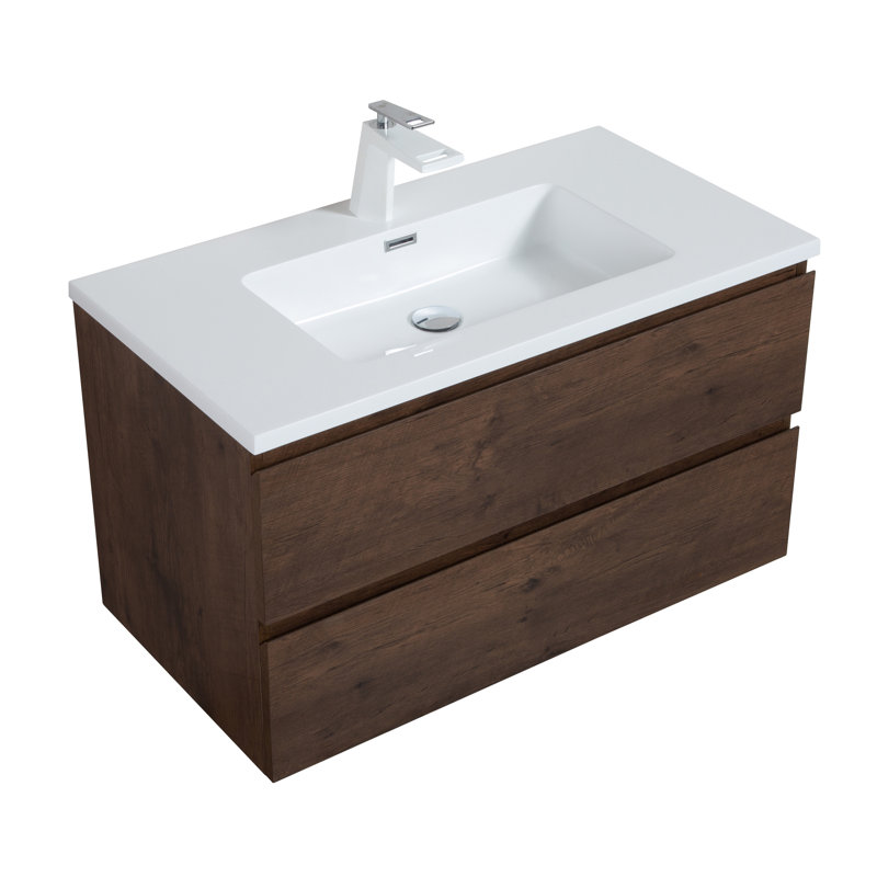 Aumuller 7_Newport 36 po Ensemble de meubles de salle de bain moderne en chêne avec armoire et lavabo, Palissandre