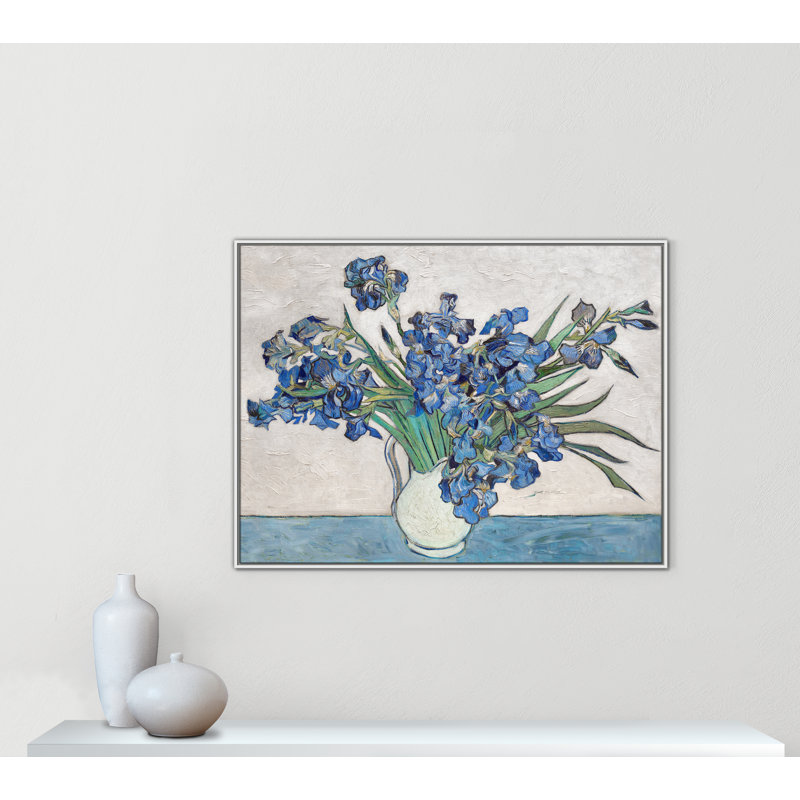 Imprimé iris bleu par Vincent Van Gogh, Cadre flottant blanc, Pas de tapis, H 49,5 po x l 37,5 po