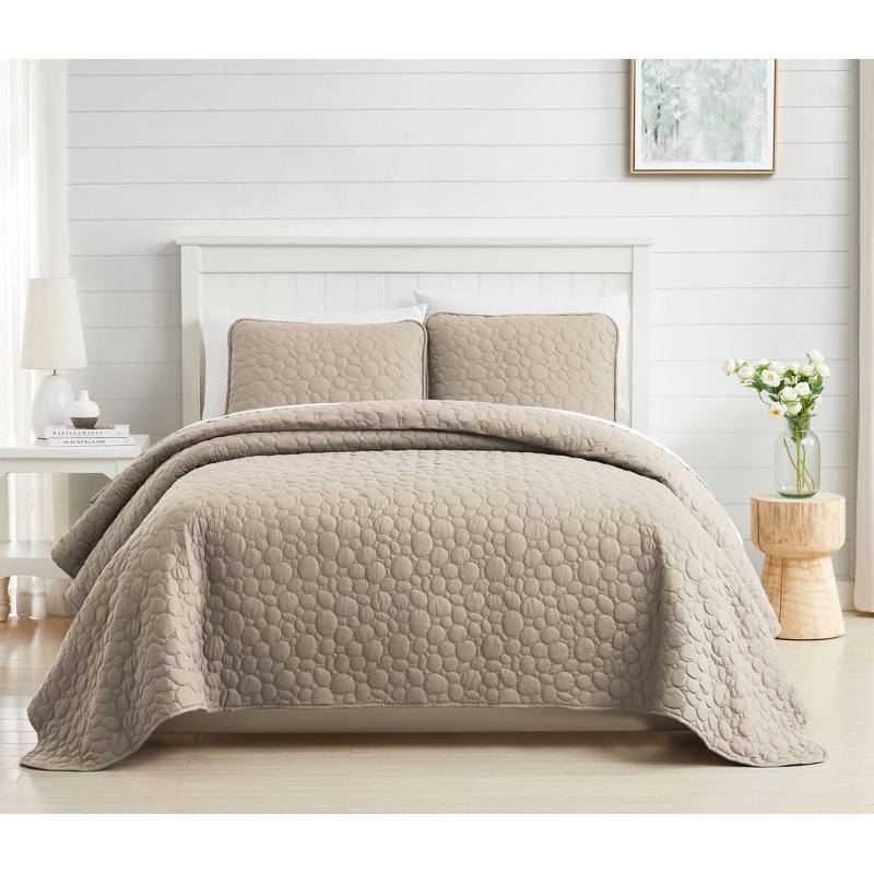 Pebble Quilted Lightweight Prewash Microfiber Quilt Set, Twin Quilt + 1 Standard Sham, Sandy Taupe