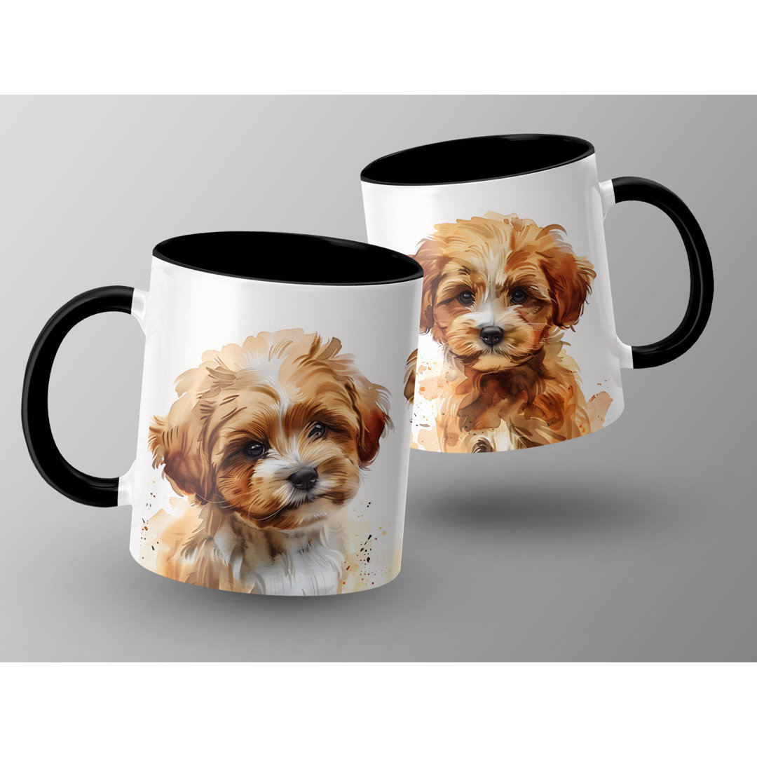Adorable Cavapoo Puppy Trio Watercolor 11oz Coffee Mug