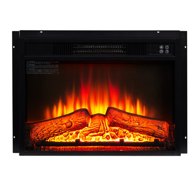 Foyer électrique encastré de 58 cm (23 po) 1400 W 120 V avec télécommande, commande tactile, flammes réalistes, plusieurs modes de flamme, idéal pour une pièce de 37 m² (400 pi²), design en verre trempé noir et plastique.