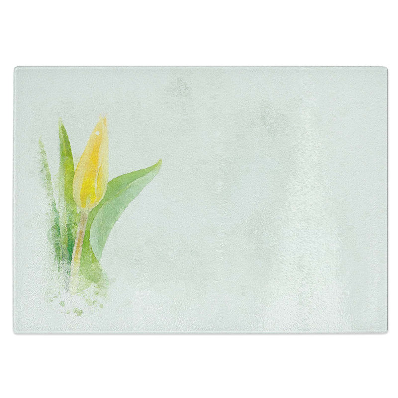 Tempered Glass Yellow Tulip in Abstract Chopping Board, 28.5 cm W x 20 cm L