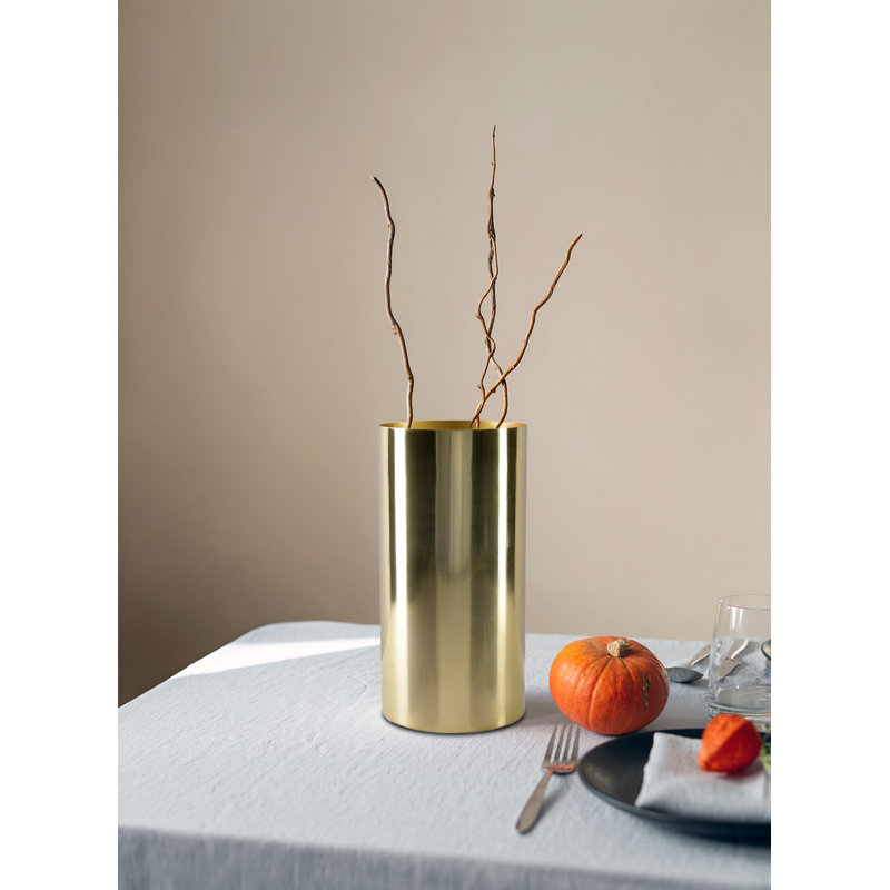 Mercer41 Gold Cylinder Vase – Decorative Vase For Centerpieces, Long-Stemmed Floral Arrangements, Elegant Home, Event Decor, 5" Diameter & 10" Tall