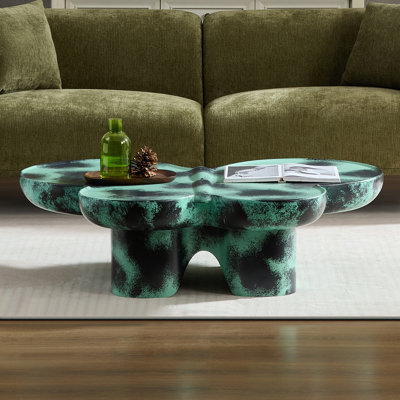 Modern Coffee Table Faux Travertine Textured for Livingroom/Office