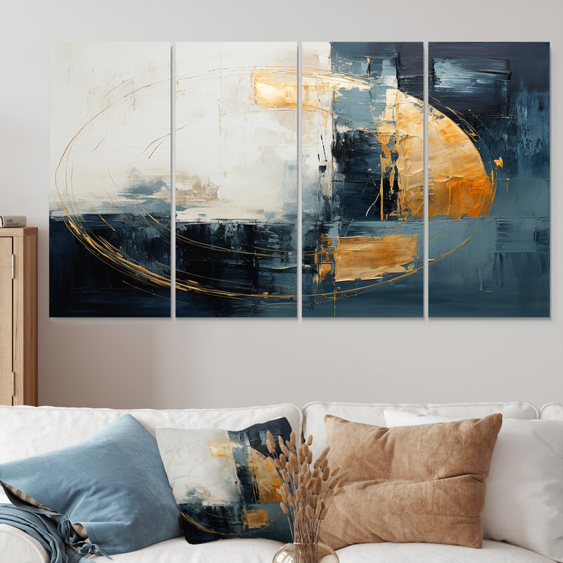 Turquoise doré blanc demi-lune - ensemble de décorations murales minimalisme 4 pièces, H 28 po x l 48 po