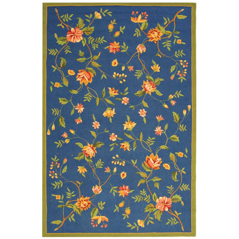 Kinchen Hand Hooked Wool Floral Rug, Rectangle 6' x 9', Beige