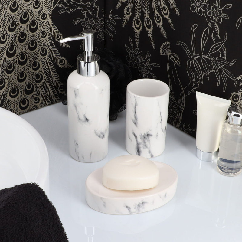 Marble Effect Bathroom Accessory Set 4-Pieces