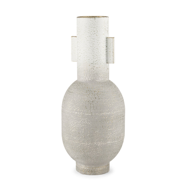 16" Off White  Metal Table Vase