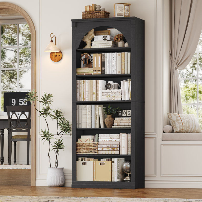Bibliothèque à 6 niveaux avec tablettes épaisses 72,3 "x H 29,5", Noir