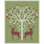 Christmas Des Deer and Heart Tree Pink On Green by Fab Funky Framed Canvas Wall Art Print