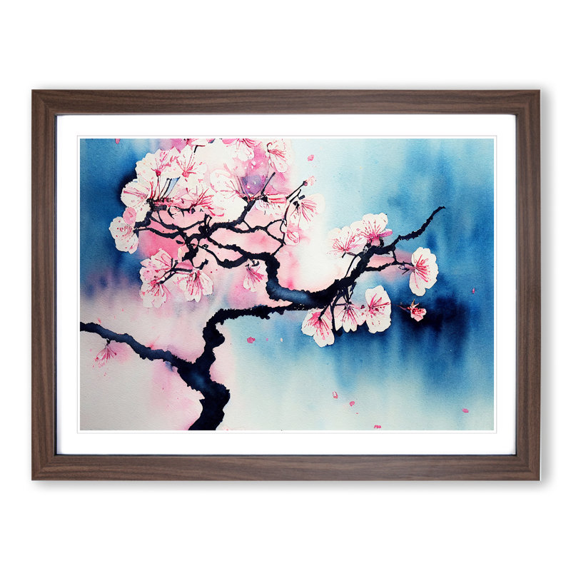 Cherry Blossom Watercolour Flowers Vol.2 - Framed Print, 34cm H x 46cm W x 2cm D, Walnut Framed