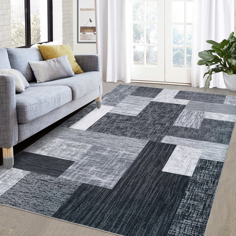 Tapis géométrique lavable à la machine lavable à la machine, Rectangle 9 pi x 12 pi